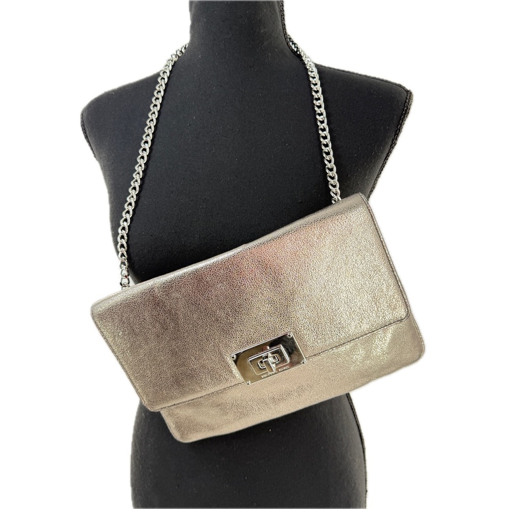 Michael Kors Sloan Leather Clutch / Chain Shoulder Bag with Silver Turnlock - Picture 3 of 17